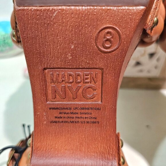Madden NYC Women Sz 8 Braided Cognac Platform Heels Strap Sandals Casual Dress - Picture 10 of 11